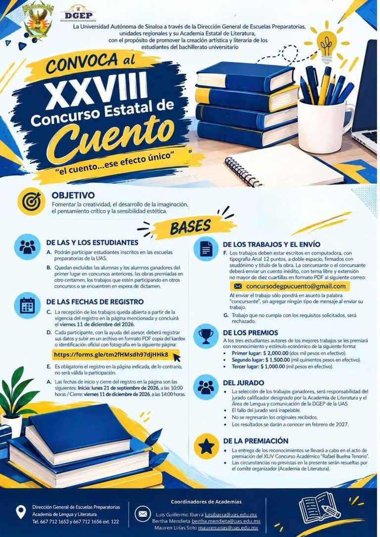 La UAS convoca al XXVIII Concurso Estatal de Cuento para fomentar la creatividad y el pensamiento crítico en estudiantes de bachillerato
